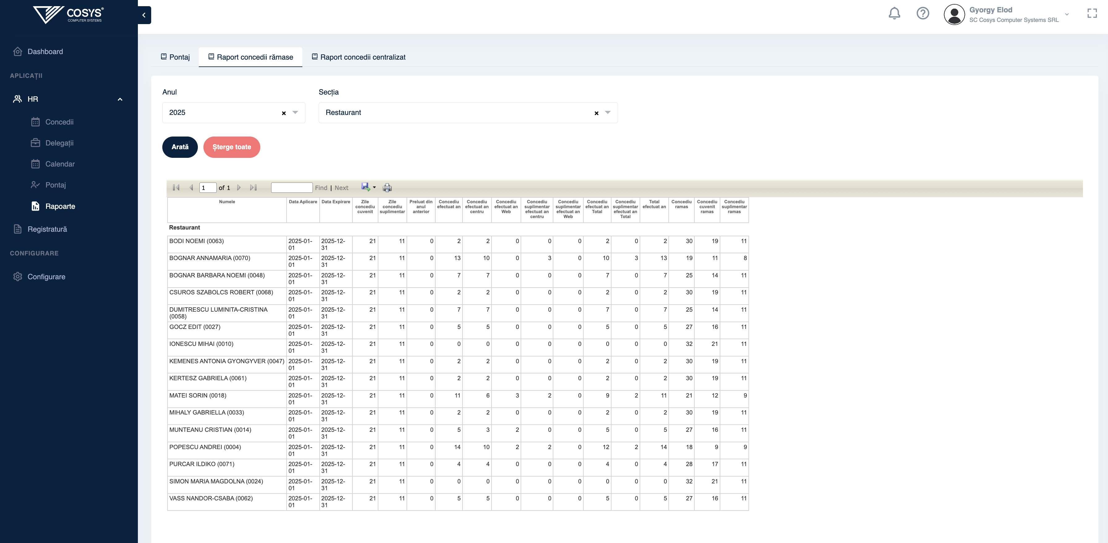 Raport concedii rămase